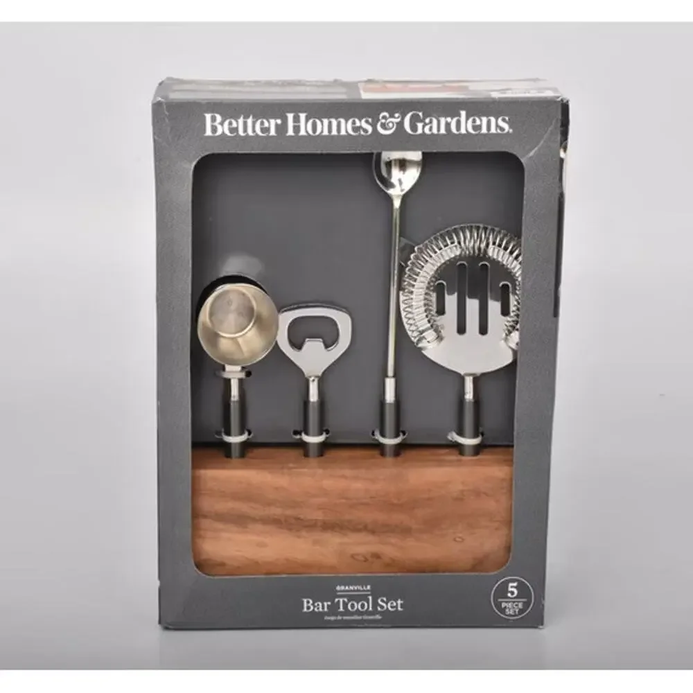 🍸Better Homes & Gardens 5-Piece Stainless Steel Bar Tool Set w/ Wooden Stand